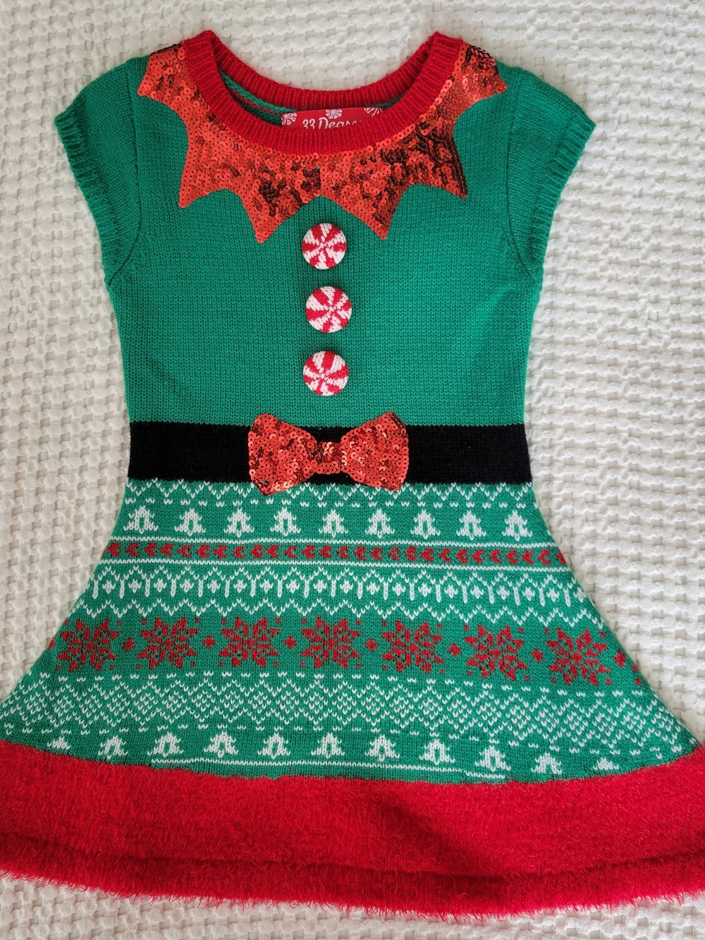 32 Degrees Green and Red Sequin Elf Dress
